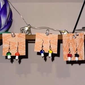 20/each Handmade blown glass mushroom earrings